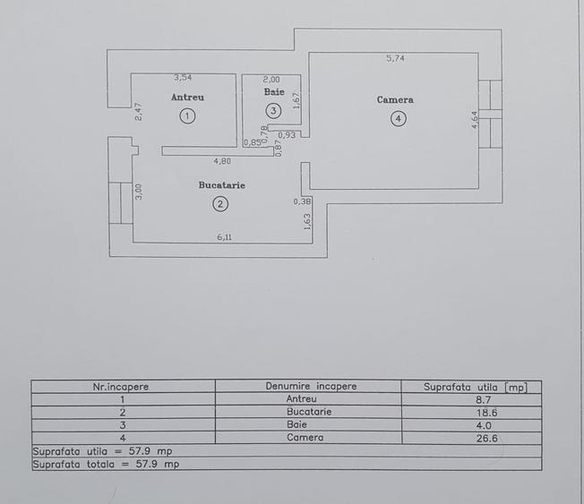 Apartamnet 2 camere in Centrul Orasului