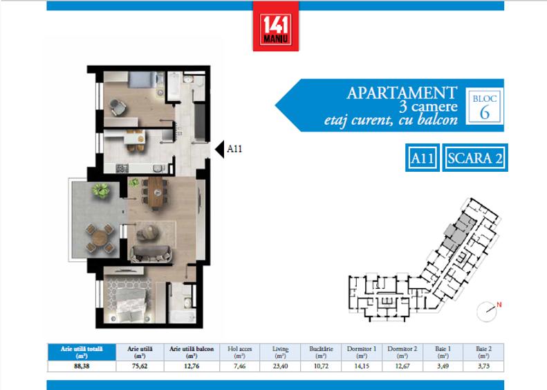 Apartament cu 3 camere, 2 min de metrou pacii