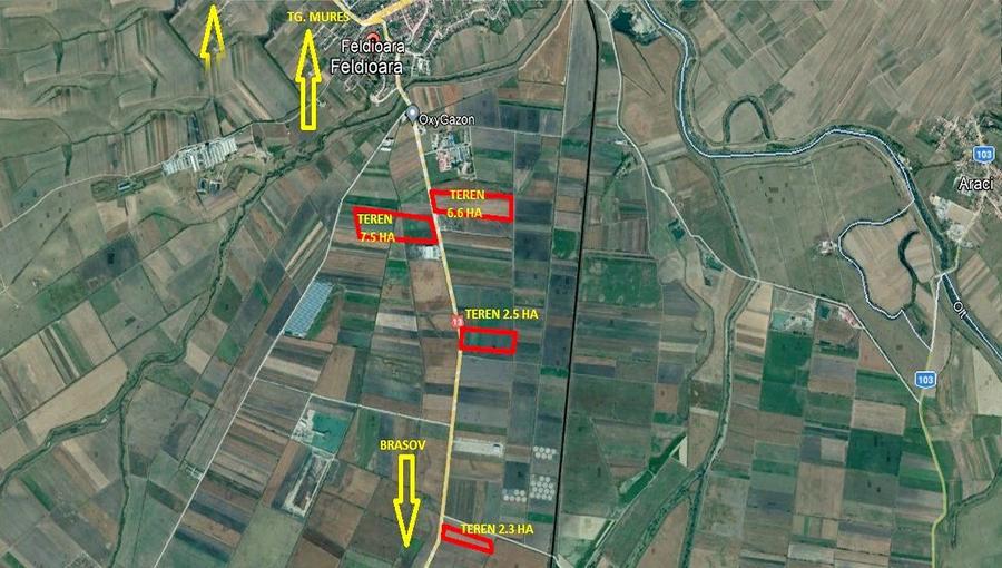 Teren cu front la DN13 spre Feldioara.