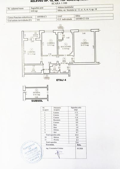 COMISION 0% Apart mobilat 3 camere decomandate/2 băi/balcon/pivniță/Siretului