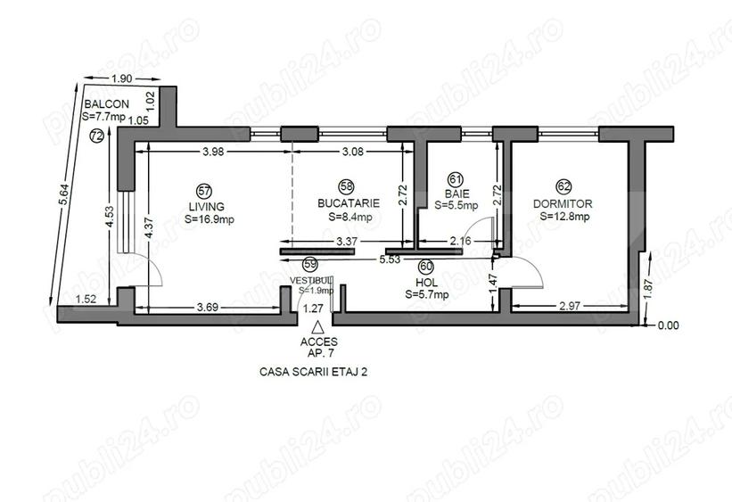 Apartament 2 camere, 51,2 metri patrati, Dumbravita