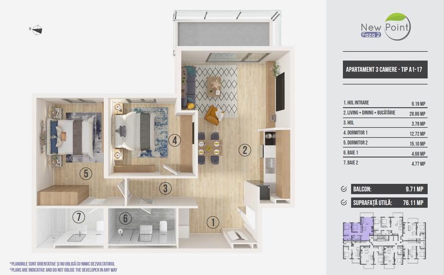 Apartament 3 camere Pipera - Avans 10.000 euro