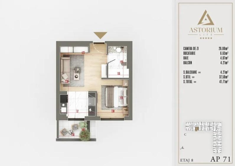 Garsonieră Astorium Life | 37,50 mp utili + balcon | Bloc C | Comision 0%