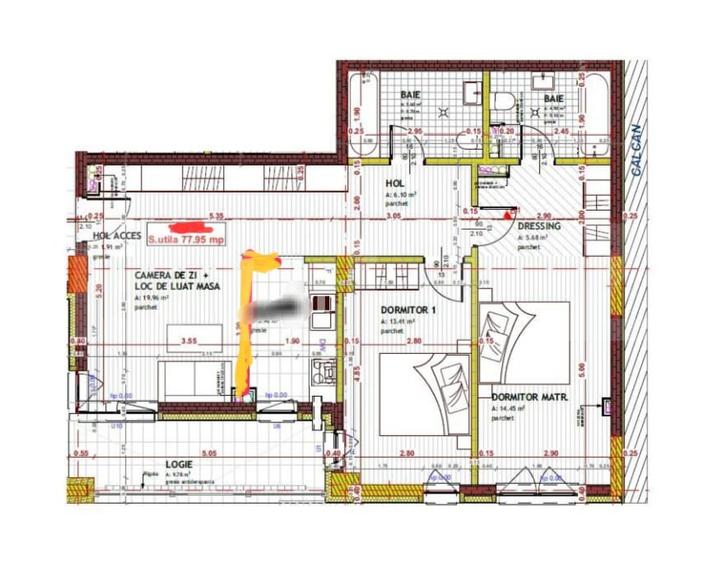 Apartament cu 4 camere, semifinisat, 79 mp utili, 2 bai, parcare, zona Somesului