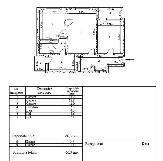 Ap. 3 camere Tiglina 2, Str. Constructorilor, 66mp