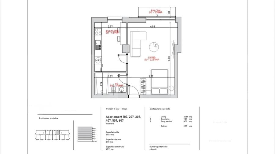 Apartament 2 camere, 58.94 mp, zona Port