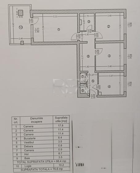 3 camere Pantelimon decomandat, centrală, et. 3, an 1978, 76 mp