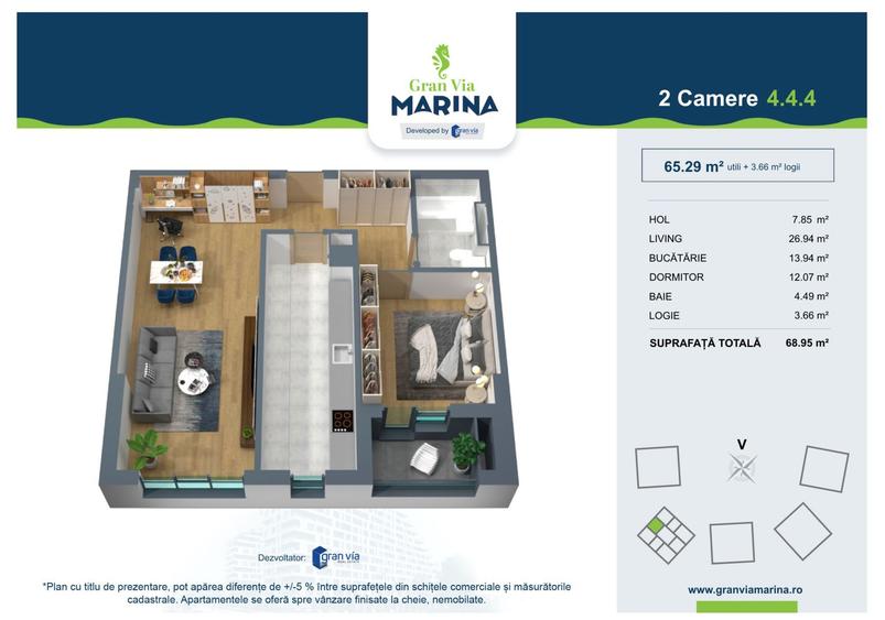 Apartament cu 2 camere spatios in proiect rezidential nou