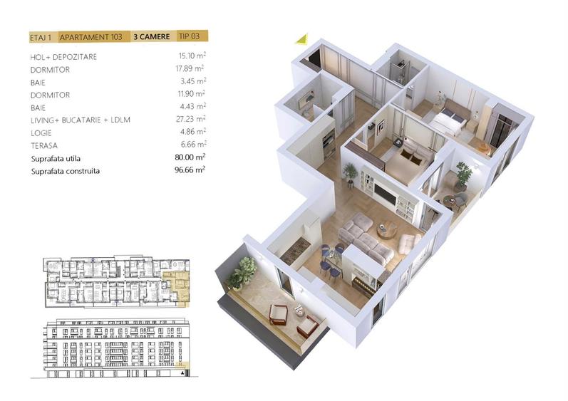 S.C. VIMAK Imobiliare vinde apartament cu 3 camere zona Coresi
