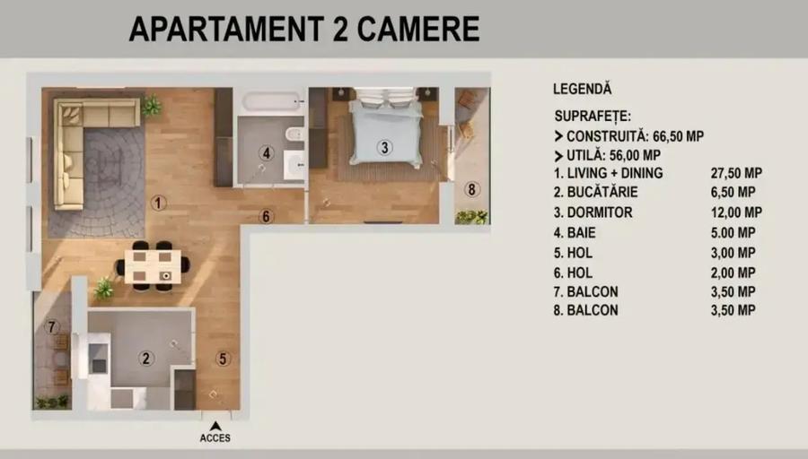 Tva inclus, complet mobilat+loc de parcare! Imobil lux cu doua terase