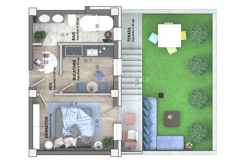 ASTORIA RESIDENCE Apartament 1 camera D 32 m + curte 33 m   Lunca Cetatuii 2028 - 2