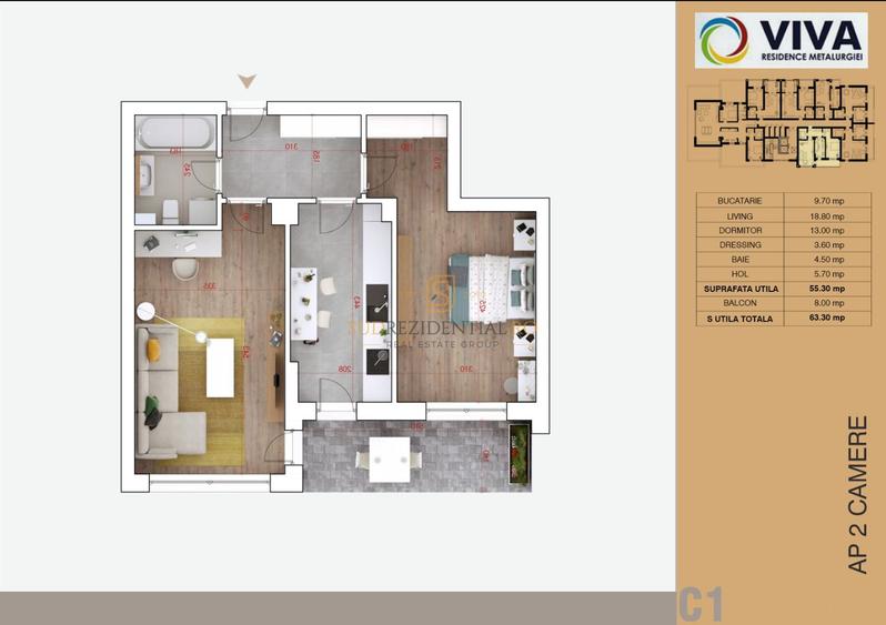 Vanzare apartament decomandat, 2 camere+dressing - Aparatorii Patriei