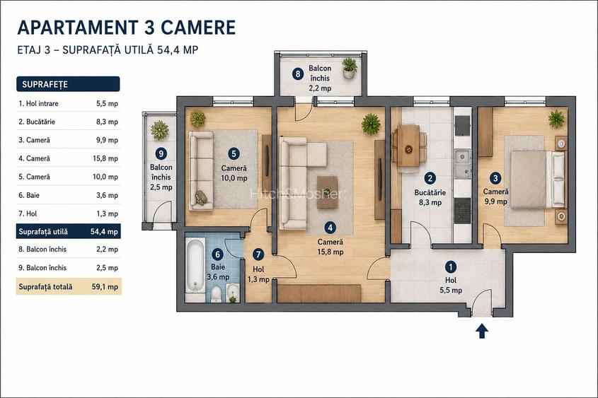 Apartament 3 camere etaj intermediar-Girocului Timisoara - 1