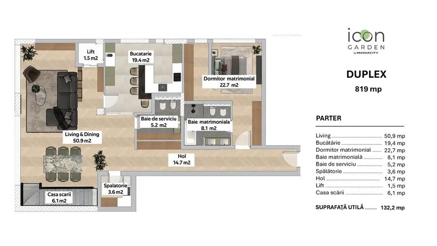 Duplex cu 6 camere + grădină de 320 mp + terasă de 238 mp