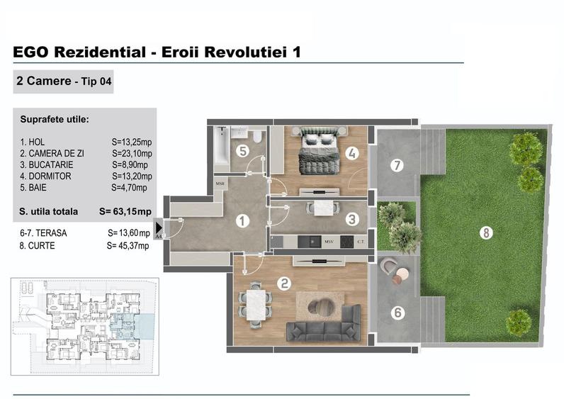 Apartament 2 camere-Imobil 3 etaje-Curte privata 45mp-Metrou Eroii Revolutiei