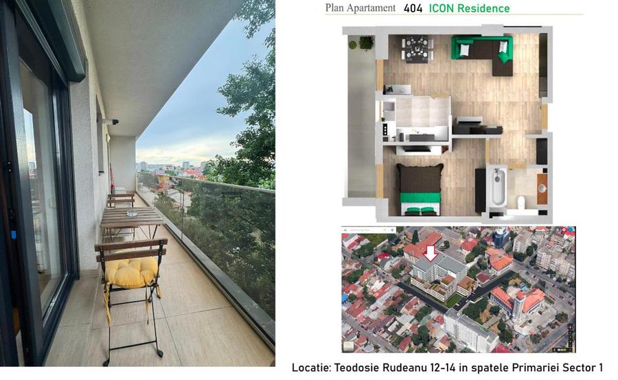 ICON RESIDENCE, 2 camere deosebit, etaj 4, 60 mp, terasa, loc parcare