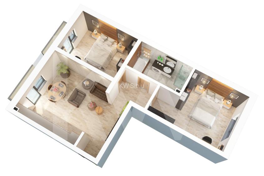 Apartament 3 camere - 77,8 mp utili - 2 balcoane 14,85 mp si 2 bai - 5