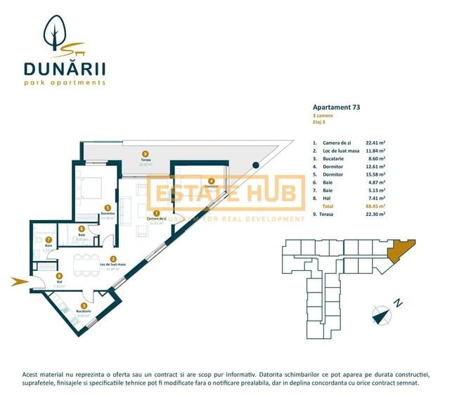 Apartament cu CF 3 camere recompartimentate in 4 camere langa viitorul Parc Est