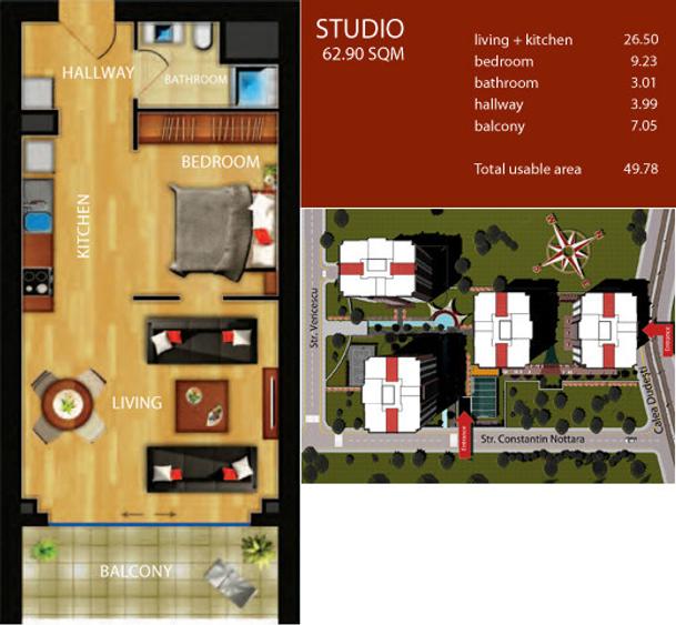Studio spațios cu balcon generos în InCity – Piata Alba Iulia