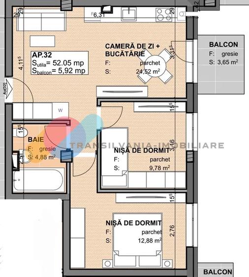 Apartament finisat, 3 camere, 52 mp-Apahida