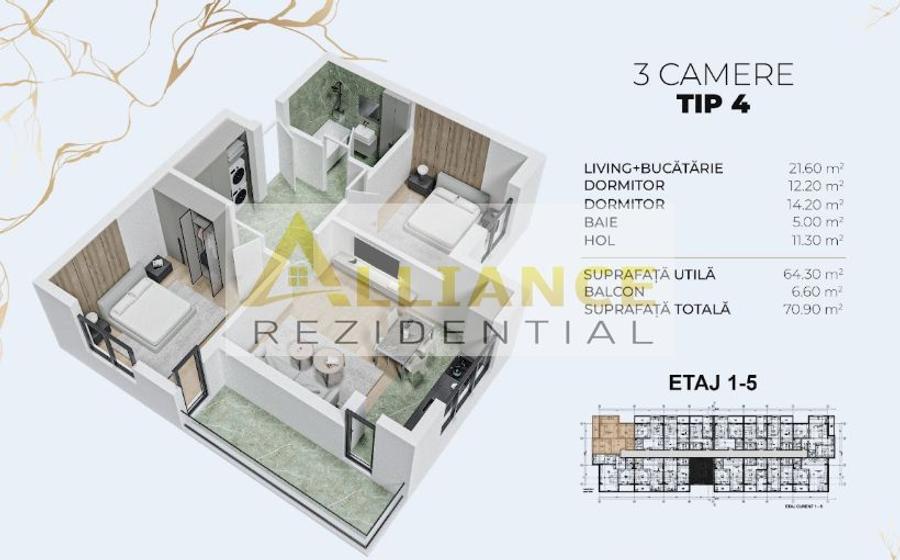 APARTAMENT 3 CAMERE  | Incalzire in pardoseala  | Metrou Berceni