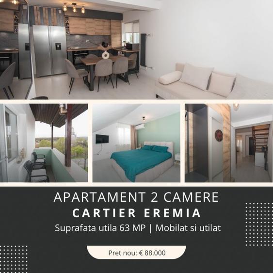 APARTAMENT 2 CAMERE - EREMIA - MOBILAT SI UTILAT -