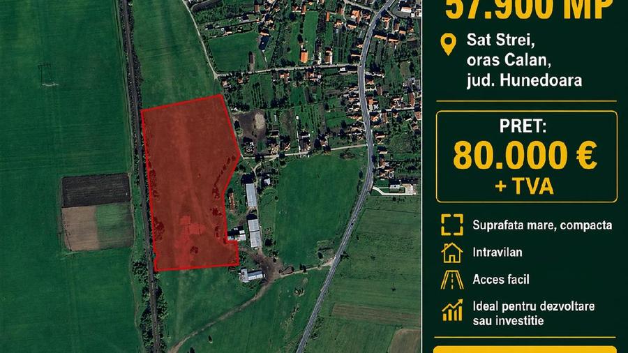 Teren Intravila 57900 mp- sat Strei, Oras Calan, Hunedoara