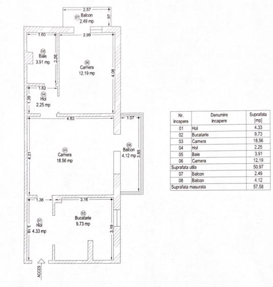 Apartament 2 camere, 51 m2, 2 balcoane, Zona Aradului, Timisoara