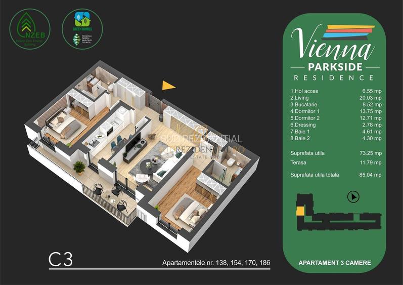 Nou! Apartament decomandat cu 3 camere, terasa 12 mp, Bd Metalurgiei - 1