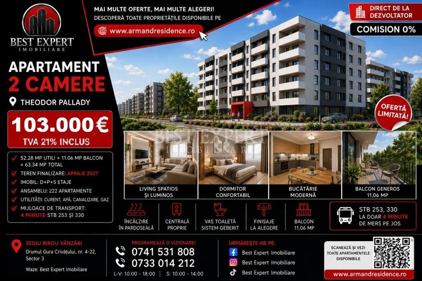 2 Camere Moderne | Avans 50% + Parcare BONUS | Comision 0%