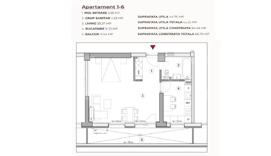 Studio, 56.22 mp, ansamblu cu 0% Comision la Achiziție, zona Calea Severinului