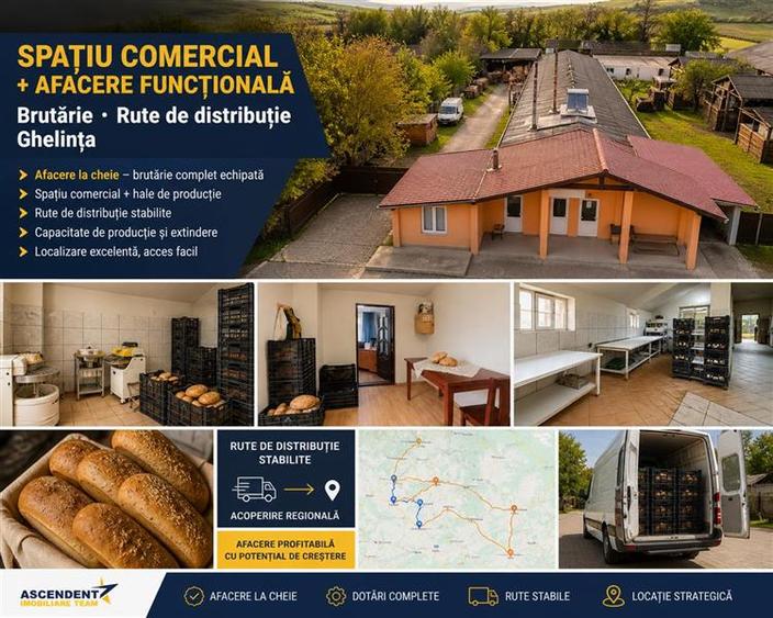 Spatiu comercial+afacere functionala: brutarie,rute de distributie,Ghelinta