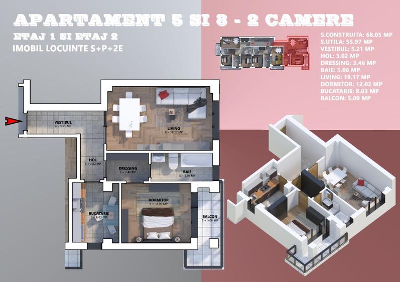 Apartament 2 camere,Bloc nou,1 Mai,Piata Chiibrit