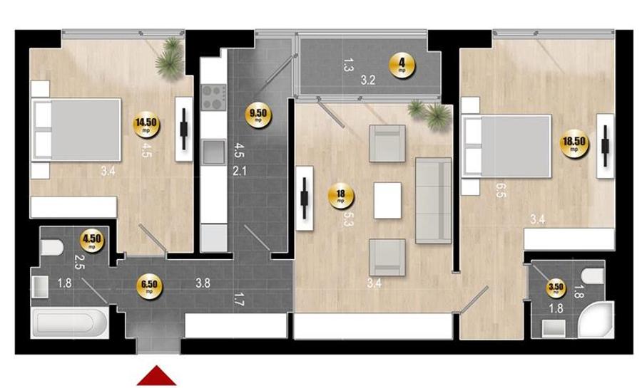 Apartament 3 Camere Tip Penthouse cu Terasa de 75mp Rahova