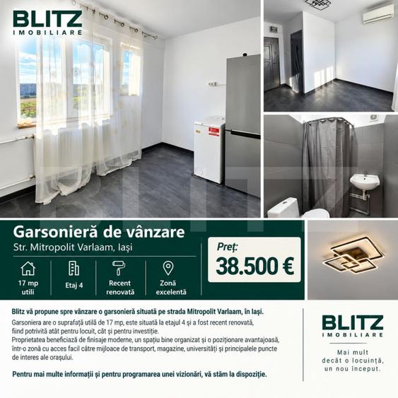 Garsoniera de vanzare, 17 mp, str. Mitropolit Varlaam