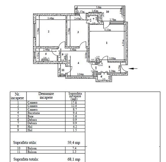 Ap. 3dec. Micro 38, etaj 3, 68mp