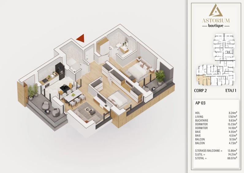 Apartament 3 Camere Elegant cu Compartimentare Practică Comision 0%