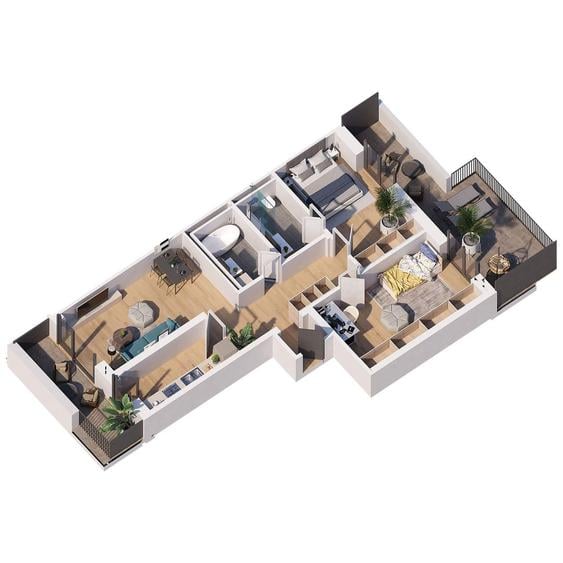 Apartament cu 3 camere spatios 87,5mp utili