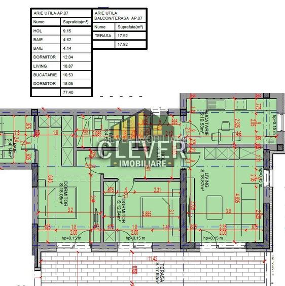 Ap 3 Camere | 95,32 mp Total | Terasă 17,92 mp | Comision 0%