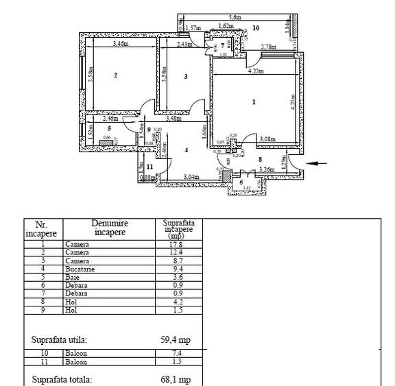 Ap. 3dec. Micro 38, etaj 3, 68mp - 8