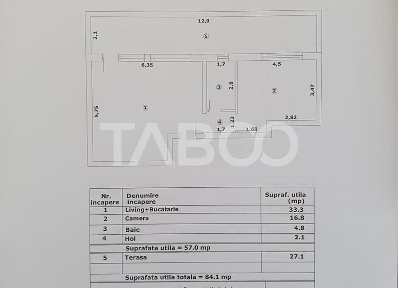 Apartament 2 camere decomandat 47 mp utili + terasa 27 mp nou 2025