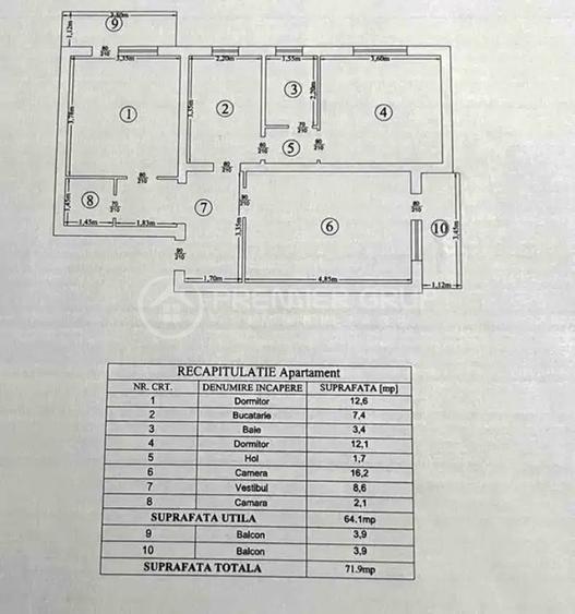 Apartament 3 camere 72mp 2 balcoane, Tătărași, CT