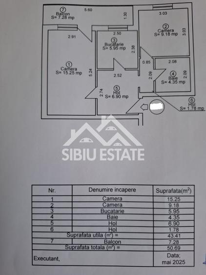 Apartament decomandat cu 2 camere, balcon, etaj 3, recent renovat, -Sibiu