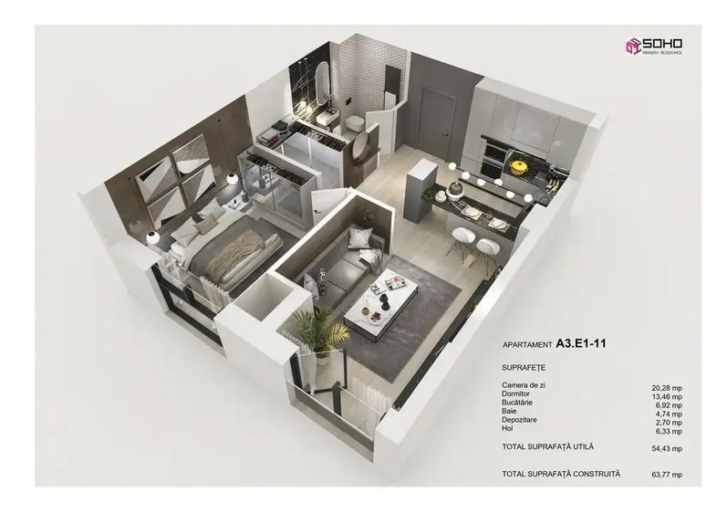 Apartament 2 camere, incalizare in pardoseala, se accepta credit