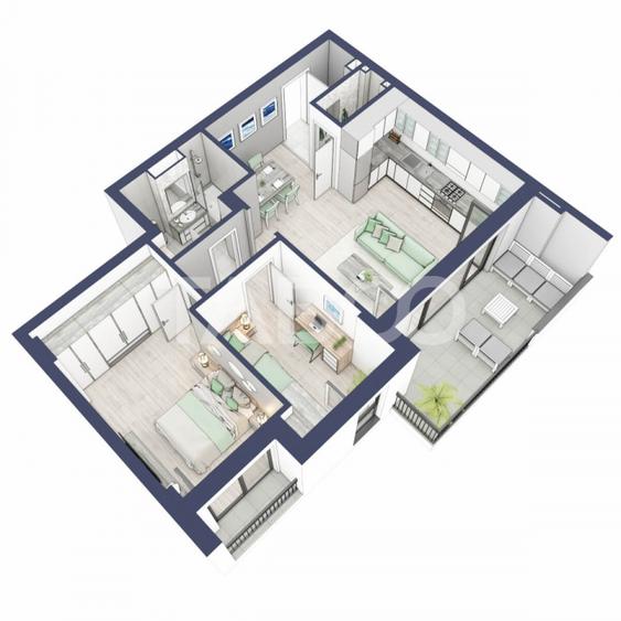 Apartament 63 mp utili 3 camere 2 bai gradina parter inalt Turnisor