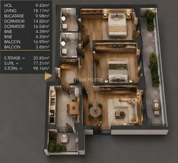 3 Camere | finalizat  | 2 lifturi | 7 min Metrou | incalzire pardoseala - 2