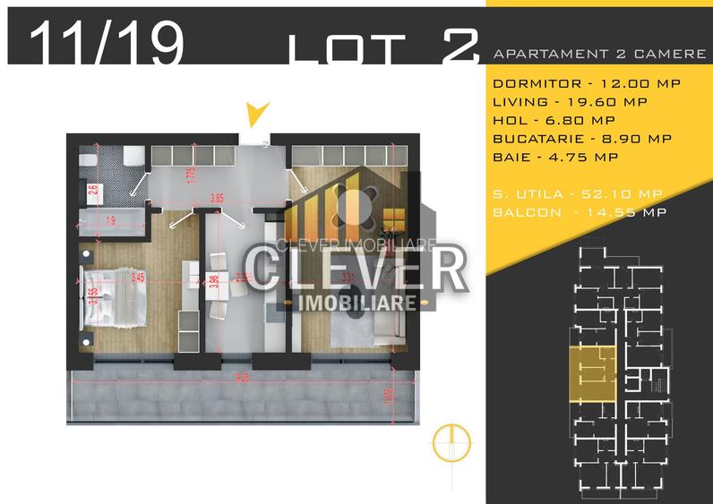Apartament 2 cam spatios cu balcon de 14mp zona Theodor Pallady