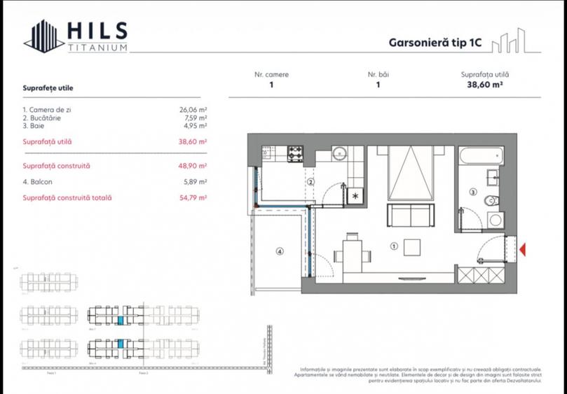 Garsoniera / Hils Titanium Faza 2 / 10 minute Metrou / Comision 0%
