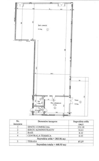 Spaciu comercial parter , bloc nou , 440 mp +Terasa si Locuri Parcare .