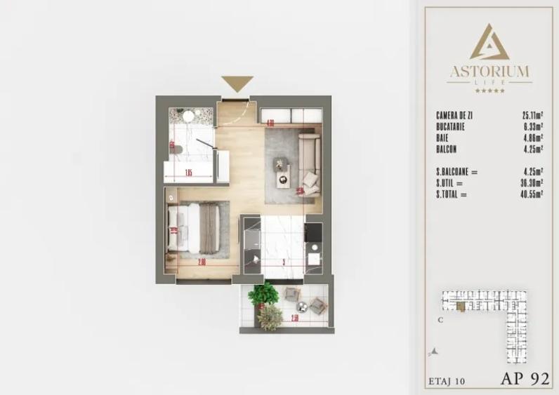 Garsonieră Astorium Life | 36,30 mp utili + balcon | Bloc C | Comision 0%